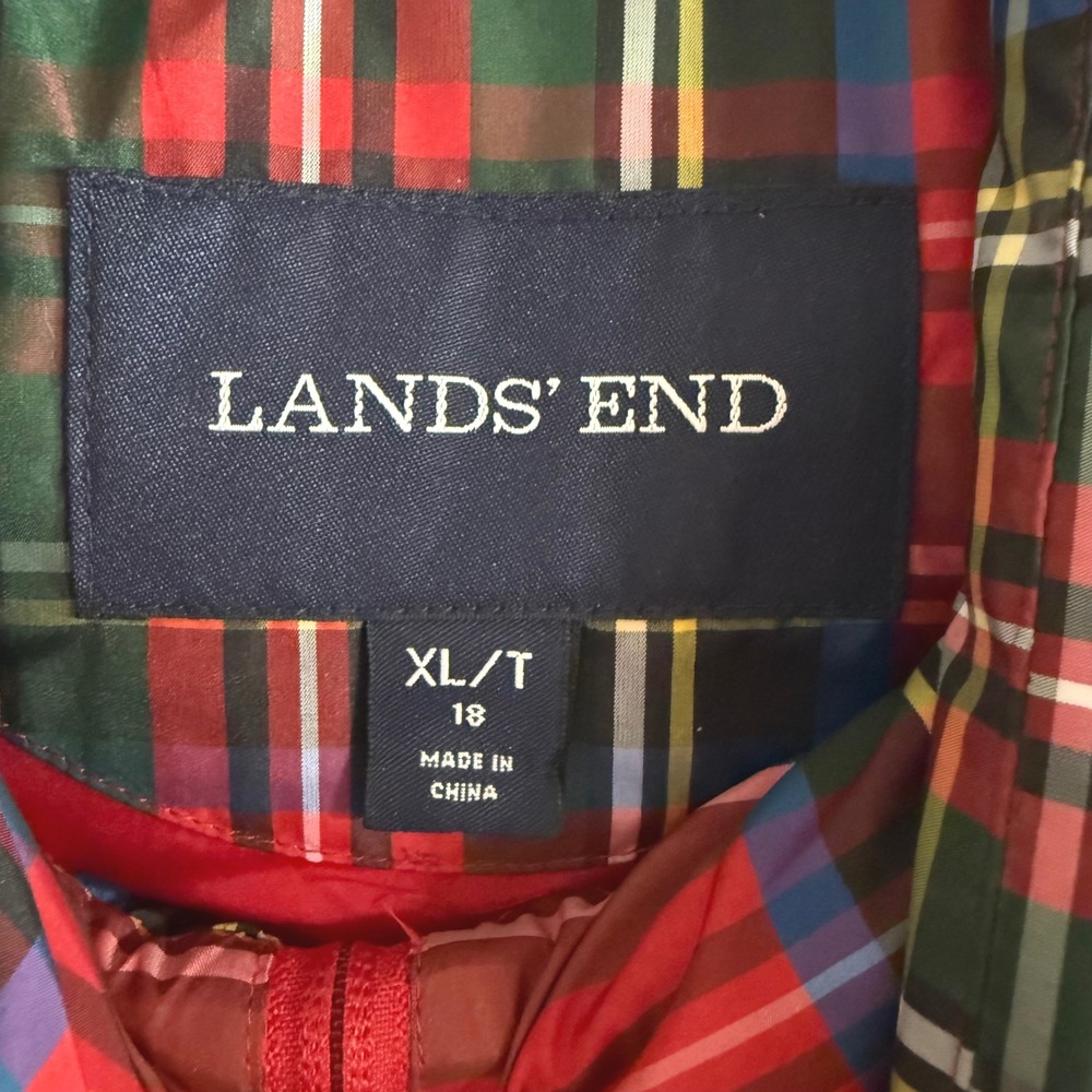 XL Lands' End Down Tartan Red Plaid Vest Size 18 - Picture 5 of 11